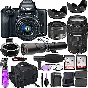 Canon M50 Mirrorless Camera with Adapter & Lenses Bundle