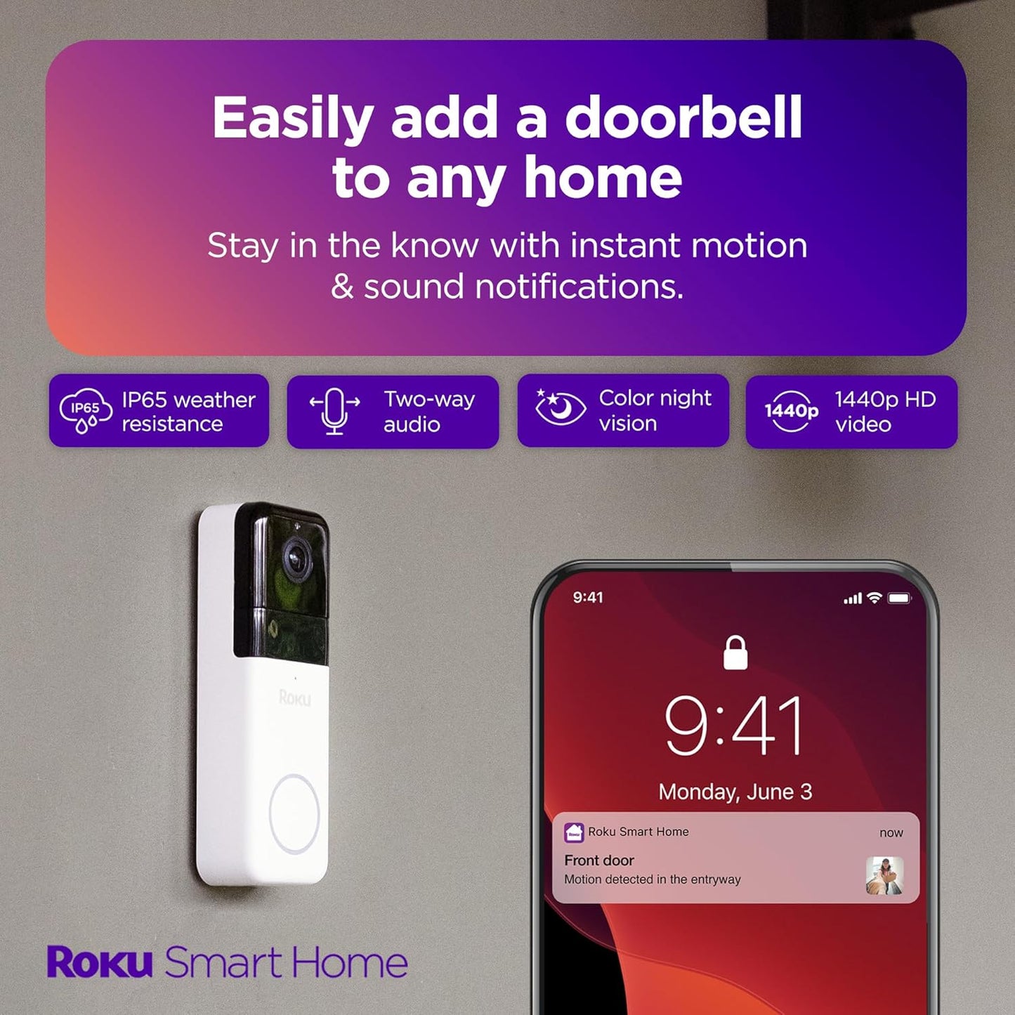 Roku Wire-free Video Doorbell Chime Renewed