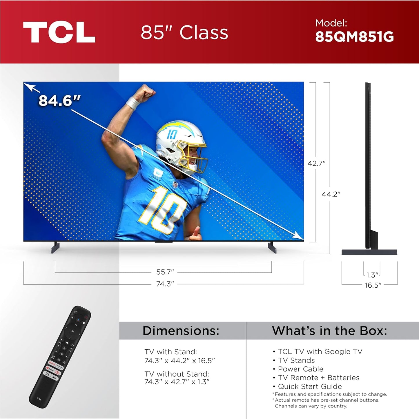 TCL 85QM851G 85-Inch QLED QD-Mini LED TV
