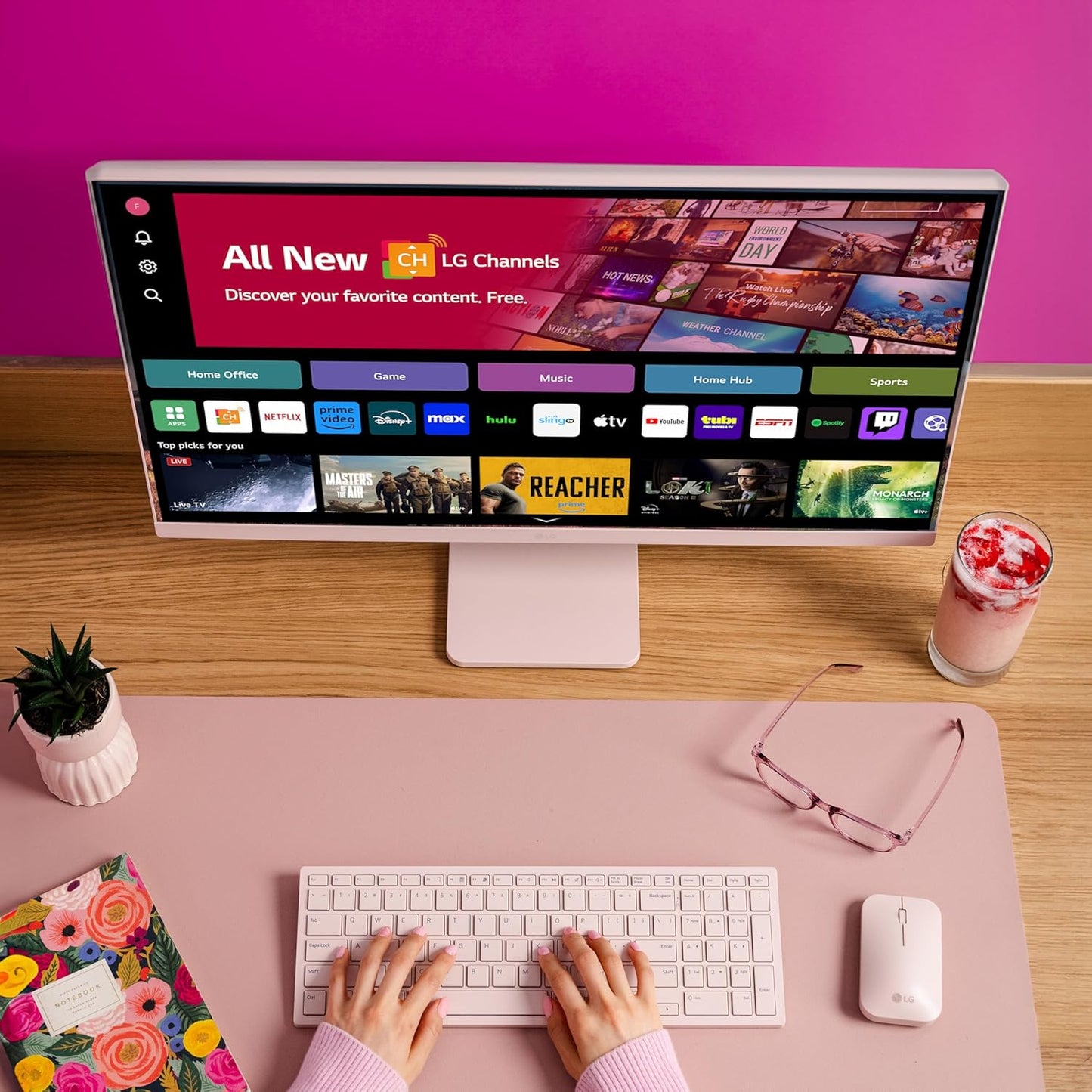 LG 27SR5BF-P Smart Monitor Pink Desktop Combo