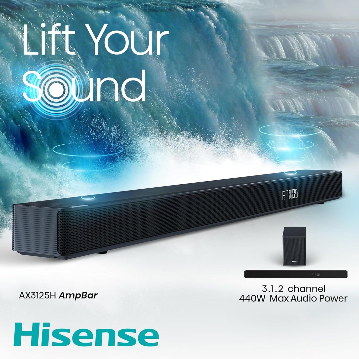 Hisense AX3125H 3.1.2Ch Dolby Atmos Sound Bar w/ Wireless Subwoofer