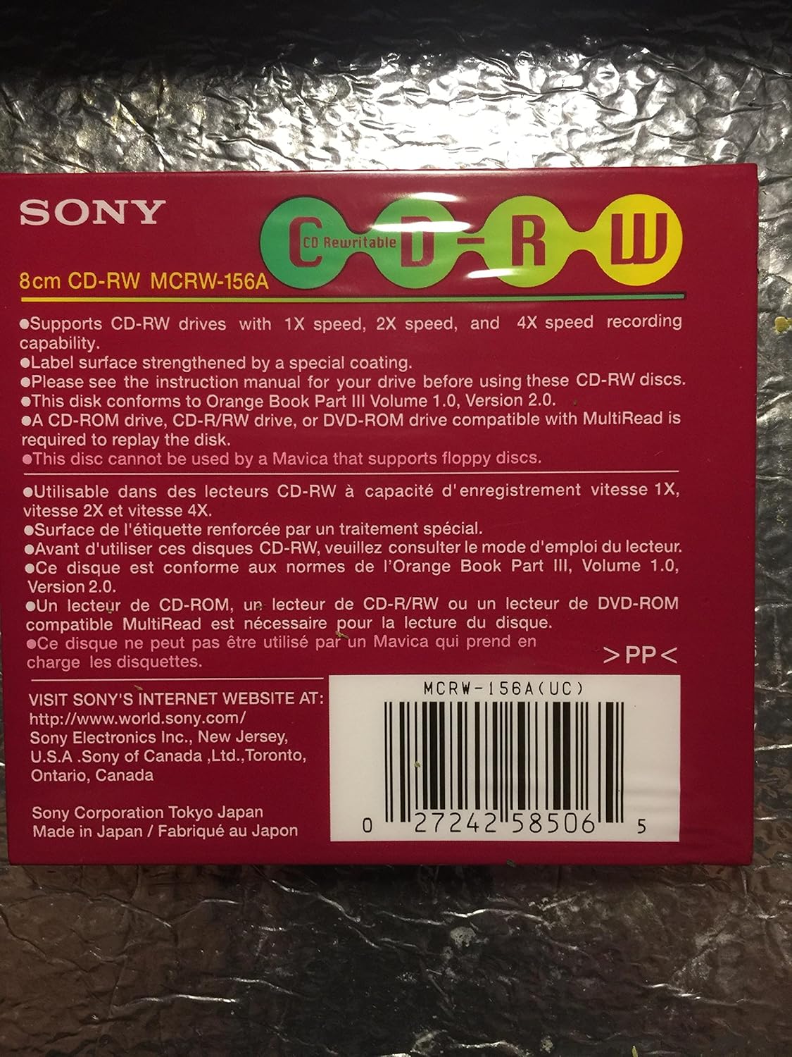 Sony MCRW156A Dragon Media CD-RW Disc 3-inch