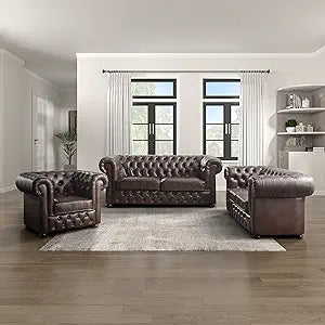 Lexicon Raye Brown Faux Leather 3-Piece Living Room Set