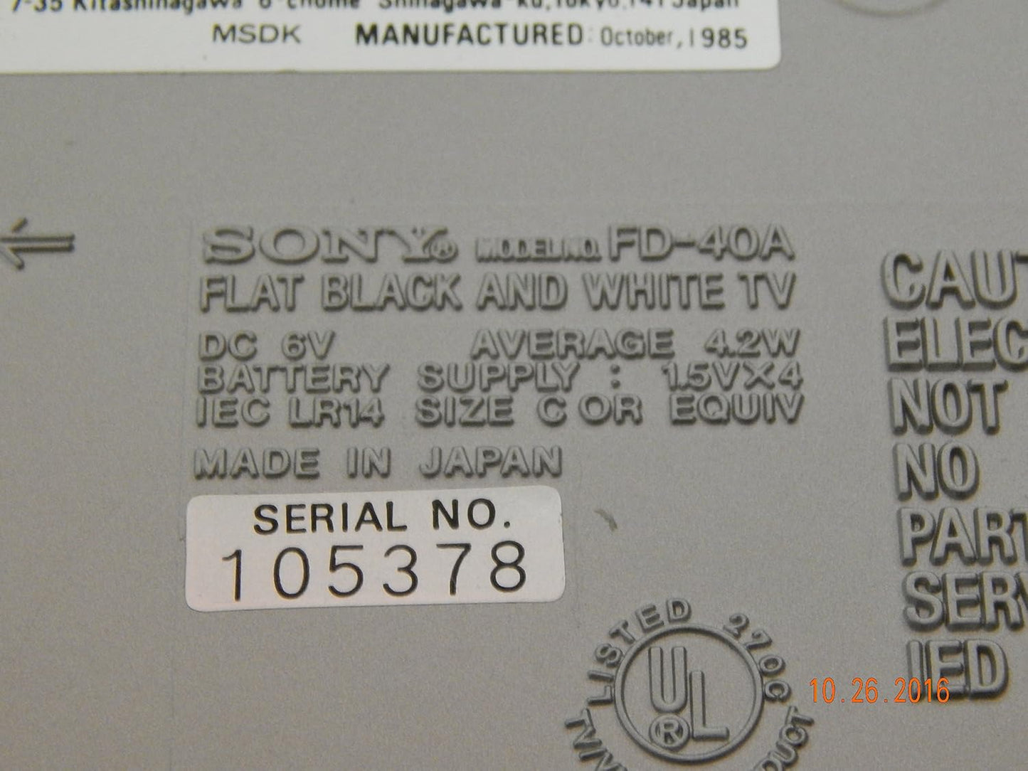 Sony Watchman FD-40A Portable TV Japan Made