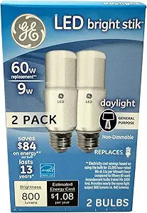 GE Bright Stik LED 9W Daylight Non-Dimmable - 2 Pack