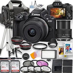 Canon EOS R50 Mirrorless Camera 18-45mm Lens Bundle