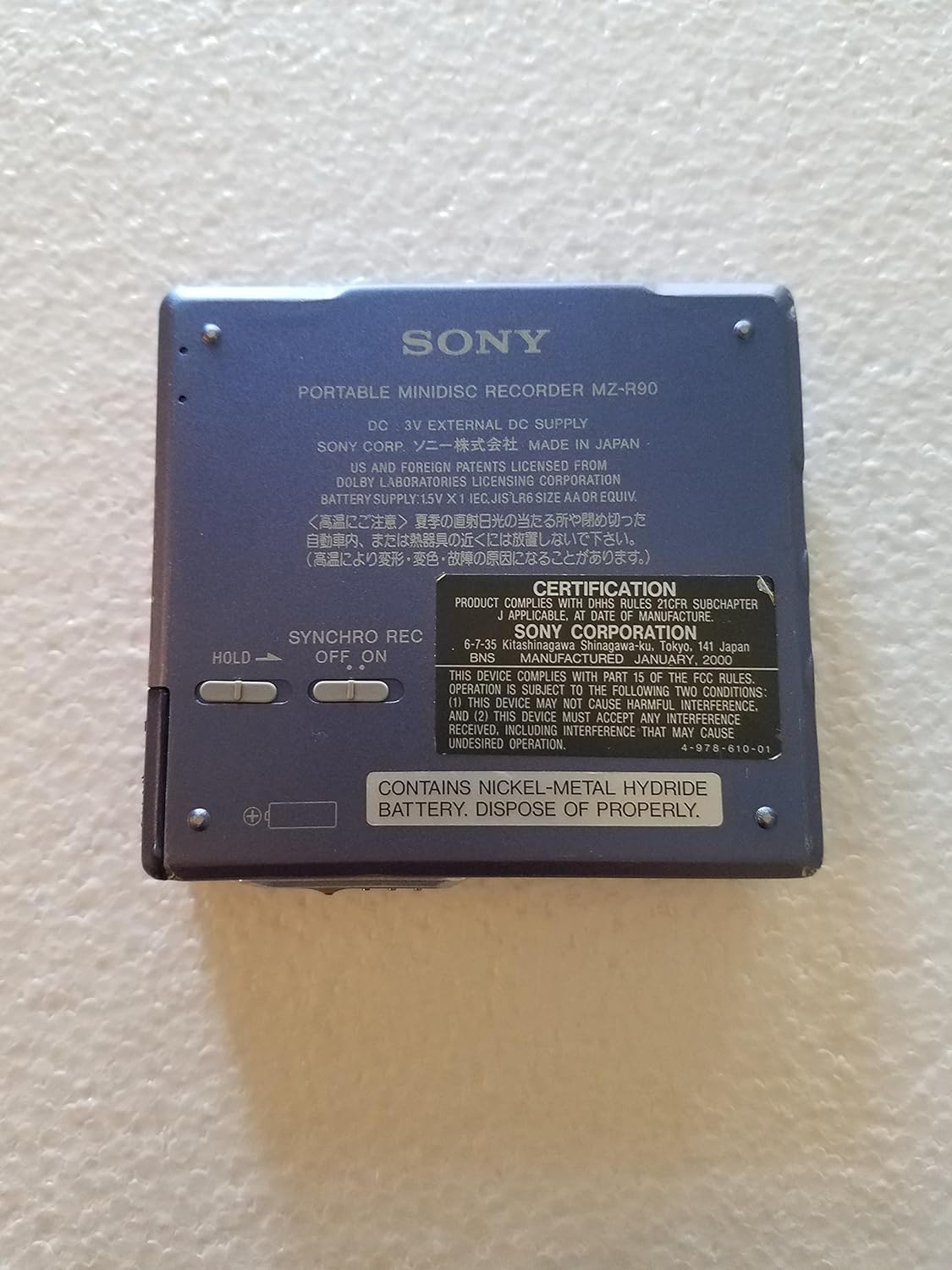 Sony MZR90 Portable Minidisc Recorder