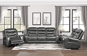 Lexicon S189405GY Noura 3-Piece Reclining Sofa Set