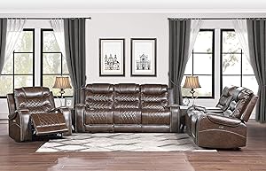 Lexicon Noura 3-Piece Power Reclining Sofa Set, Brown