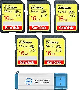 SanDisk Extreme 16GB SD Card 5-Pack - 4K Memory — main product image
