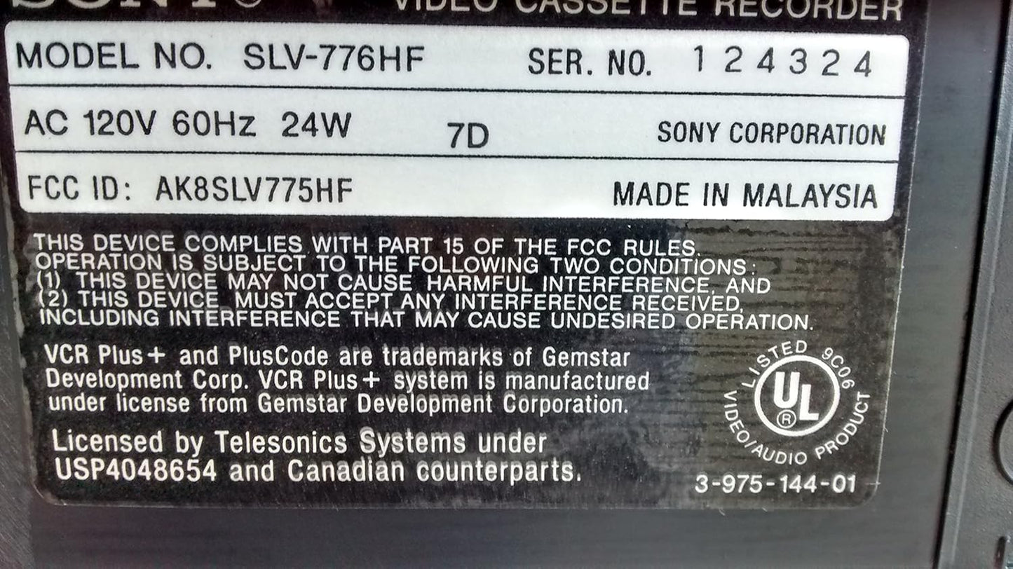 Sony SLV-776HF VCR 4-Head Hi-Fi Stereo VHS Player
