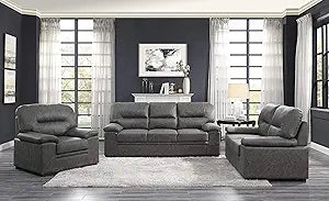 Lexicon S189407DG*3 Elon 3-Piece Dark Grey Sofa Set