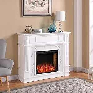 Misc Transitional White Wood Fireplace - Electric Media Center