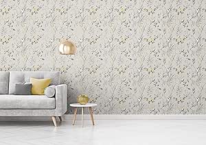 Crown M1551 Mariko Grey/Yellow Floral Wallpaper — main product image