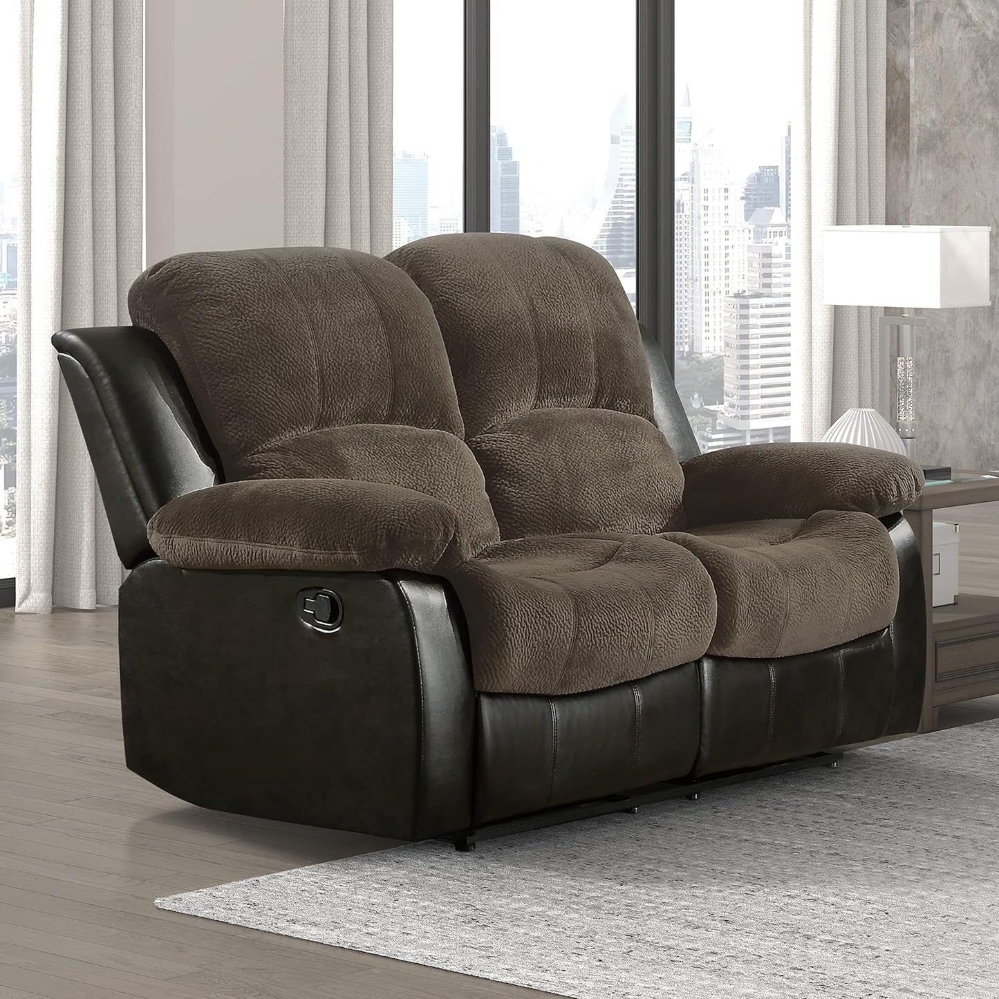 Lexicon 194840172147 Faux Leather Reclining Loveseat Sofa Brown