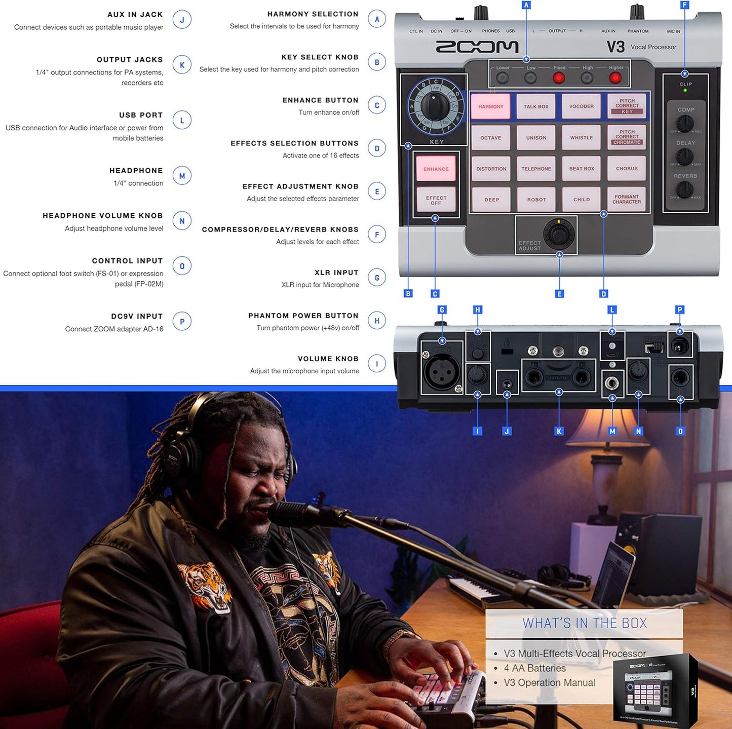 Zoom V3 K1 Vocal Effects Processor Microphone Bundle