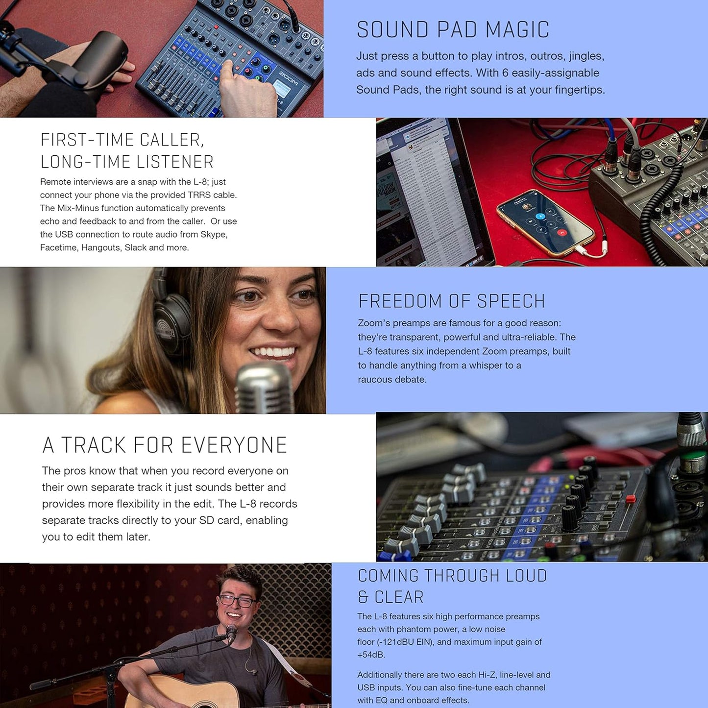 Zoom LiveTrak L-8 Podcast Mixer Bundle ZDM-1 Microphones