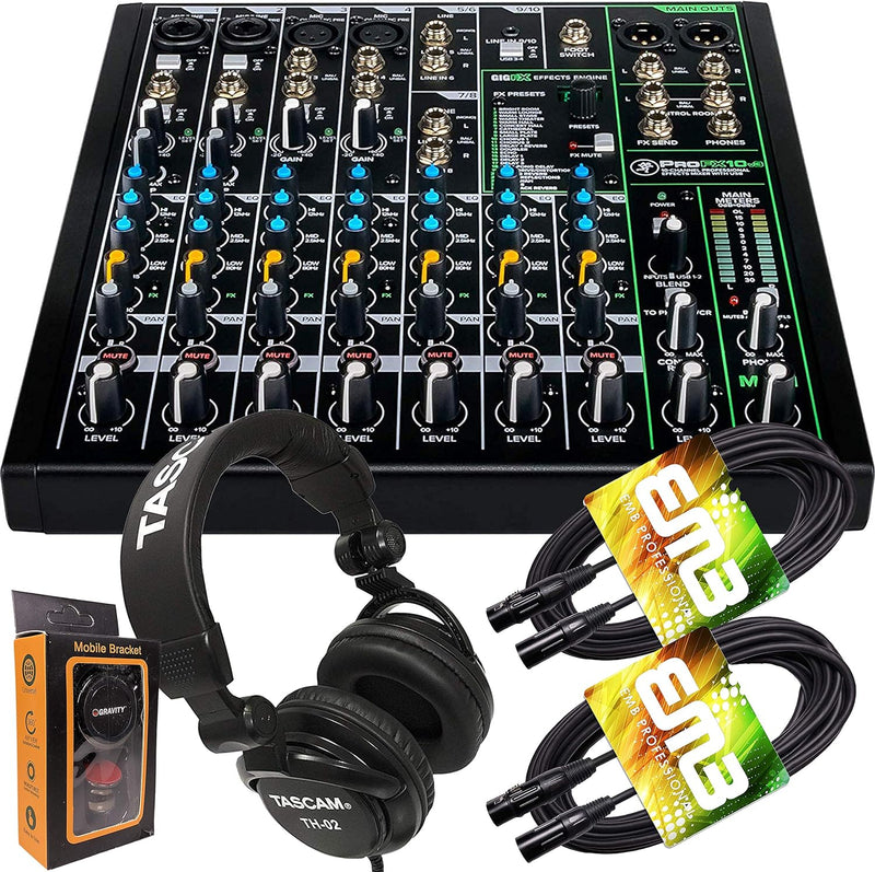 Gravity PROFX10V3+TH02+XLR(2)+M Mackie 10-Channel Mixer Bundle — main product image
