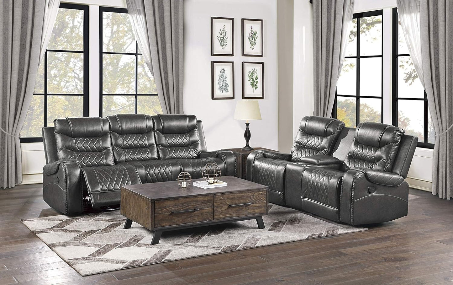 Lexicon S189405GY-2 Microfiber Reclining Loveseat Console Gray