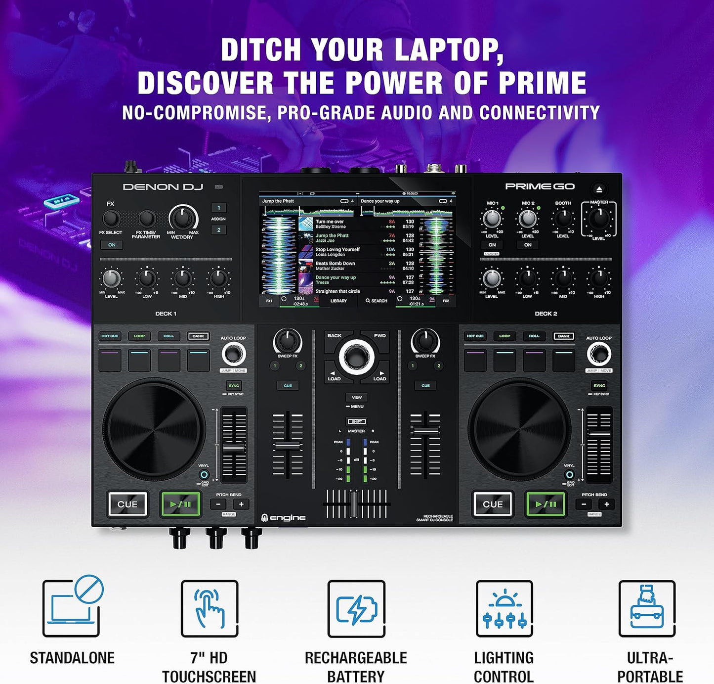 Denon DJ PRIMEGO Portable DJ Controller Mixer WIFI Streaming