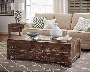 Misc Solid Wood Coffee Table - Rustic Castered Design
