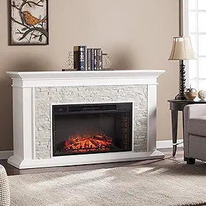 Misc Horse Mountain White Faux Stone Electric Fireplace — main product image