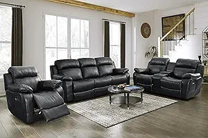 Lexicon 194840123699 Baylands Black Leather Reclining Sofa Set — main product image