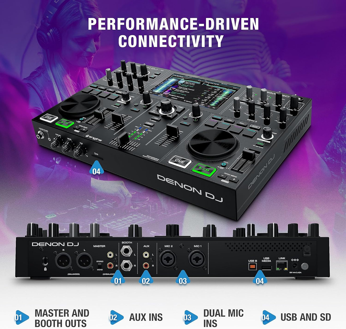 Denon DJ PRIMEGO Portable DJ Controller Mixer WIFI Streaming