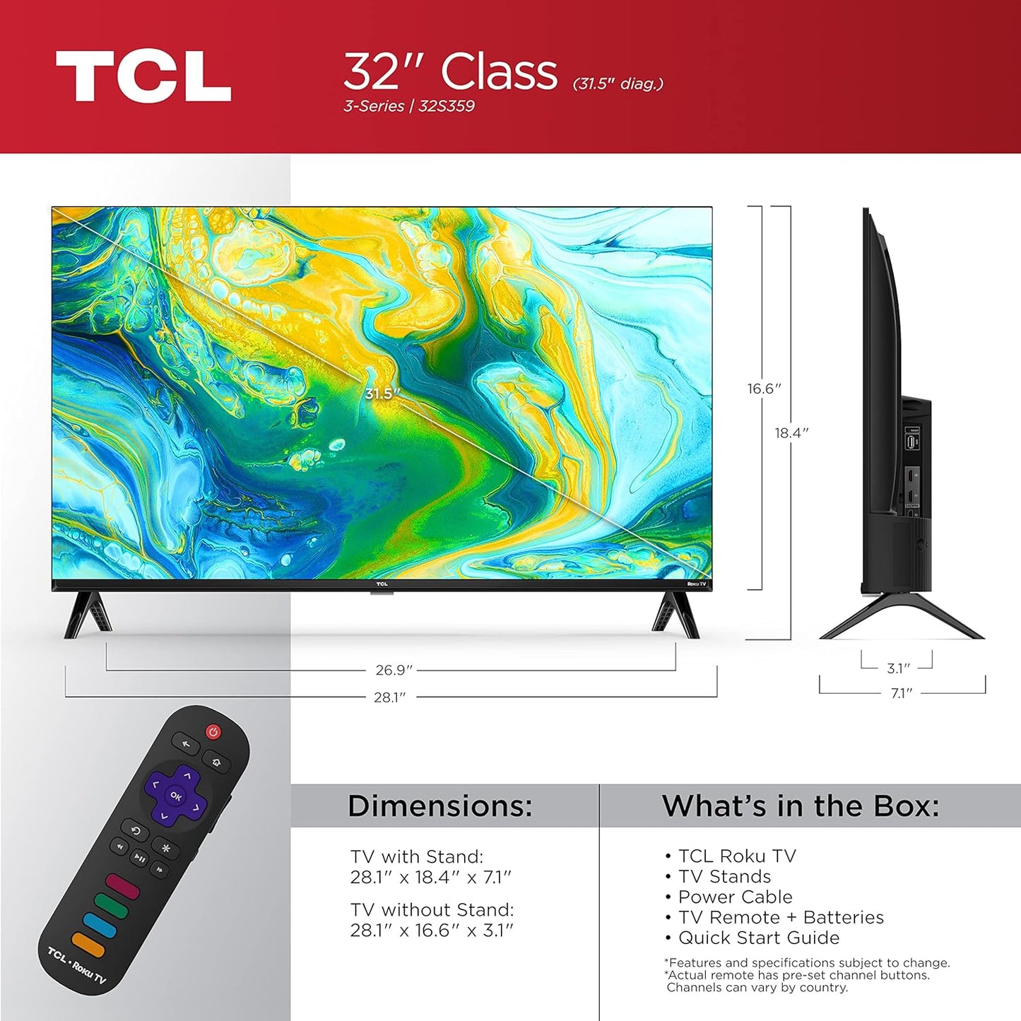 TCL 32S359 32" Roku Smart LED TV