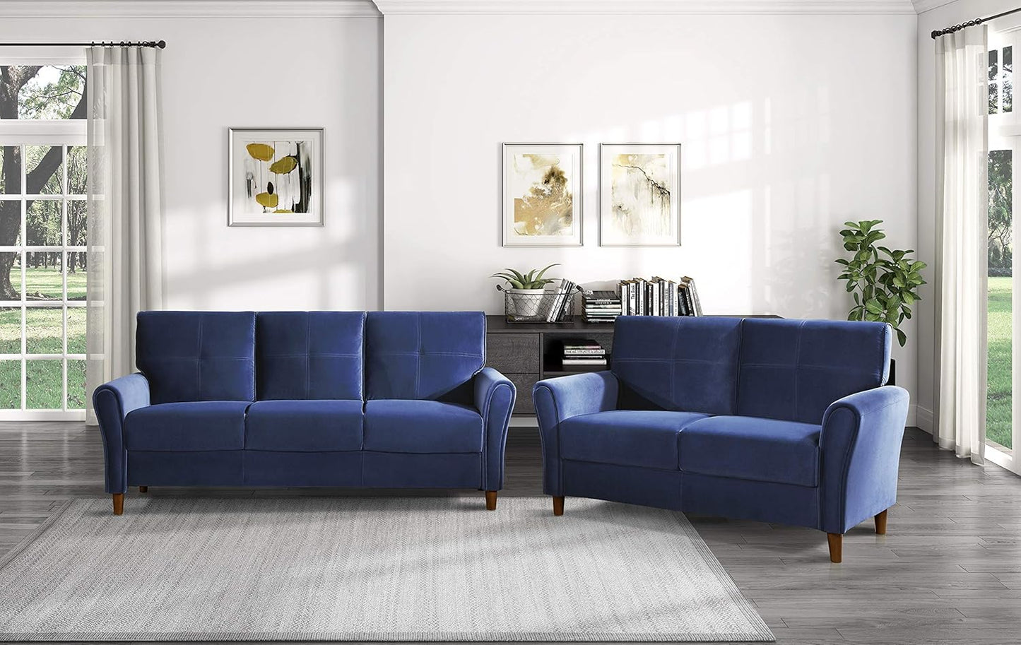 Lexicon Morgan Velvet Loveseat Sofa - Blue