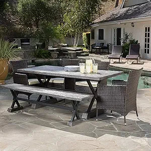 Misc Concrete Dining Set Outdoor 6-Piece Bench