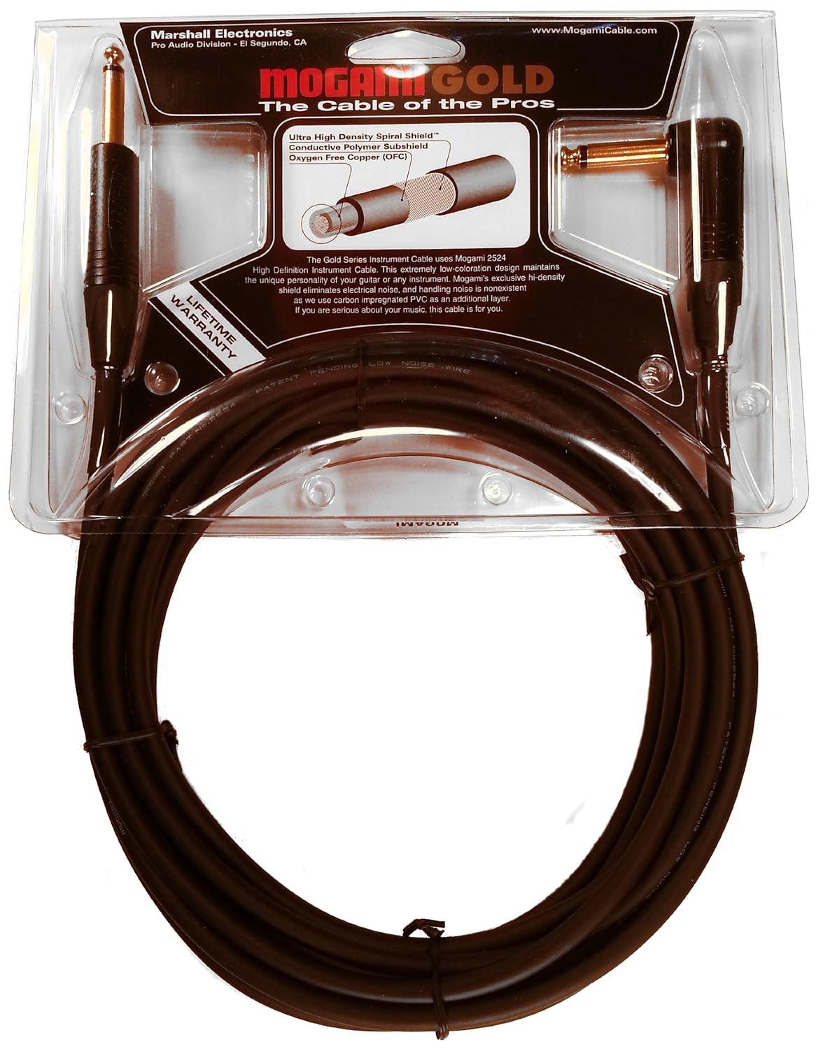 Mogami GOLD INSTRUMENT-18R Guitar Cable 1/4" Right Angle 18 Foot