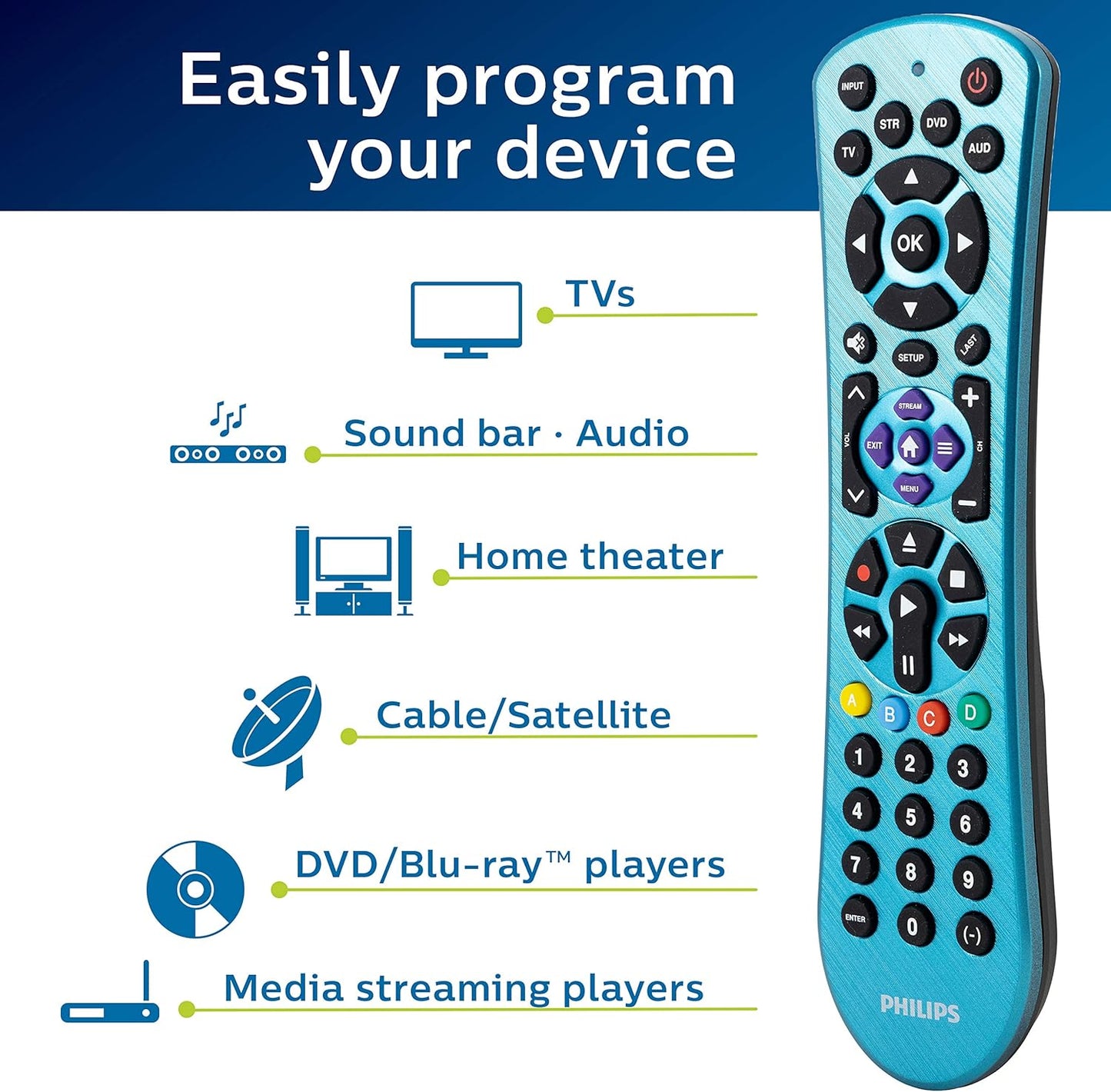 Philips SRP9263C/27 Universal TV Remote - Blue
