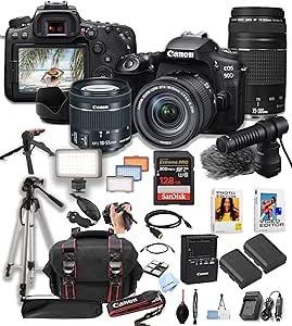 Canon 90D EOS DSLR Camera w/ 18-55mm + 75-300mm Lens Bundle