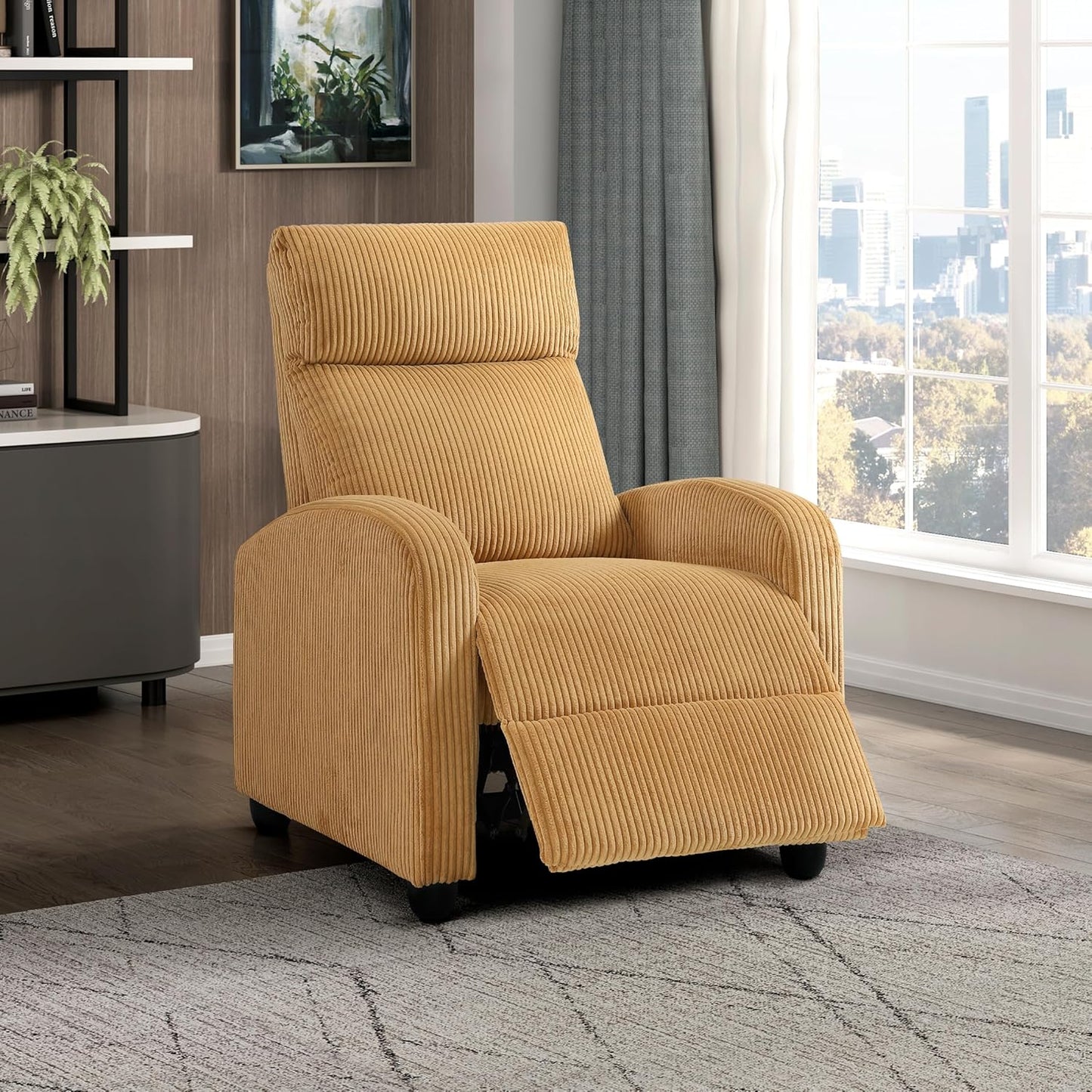Lexicon 194840287162 Yellow Corduroy Pushback Recliner