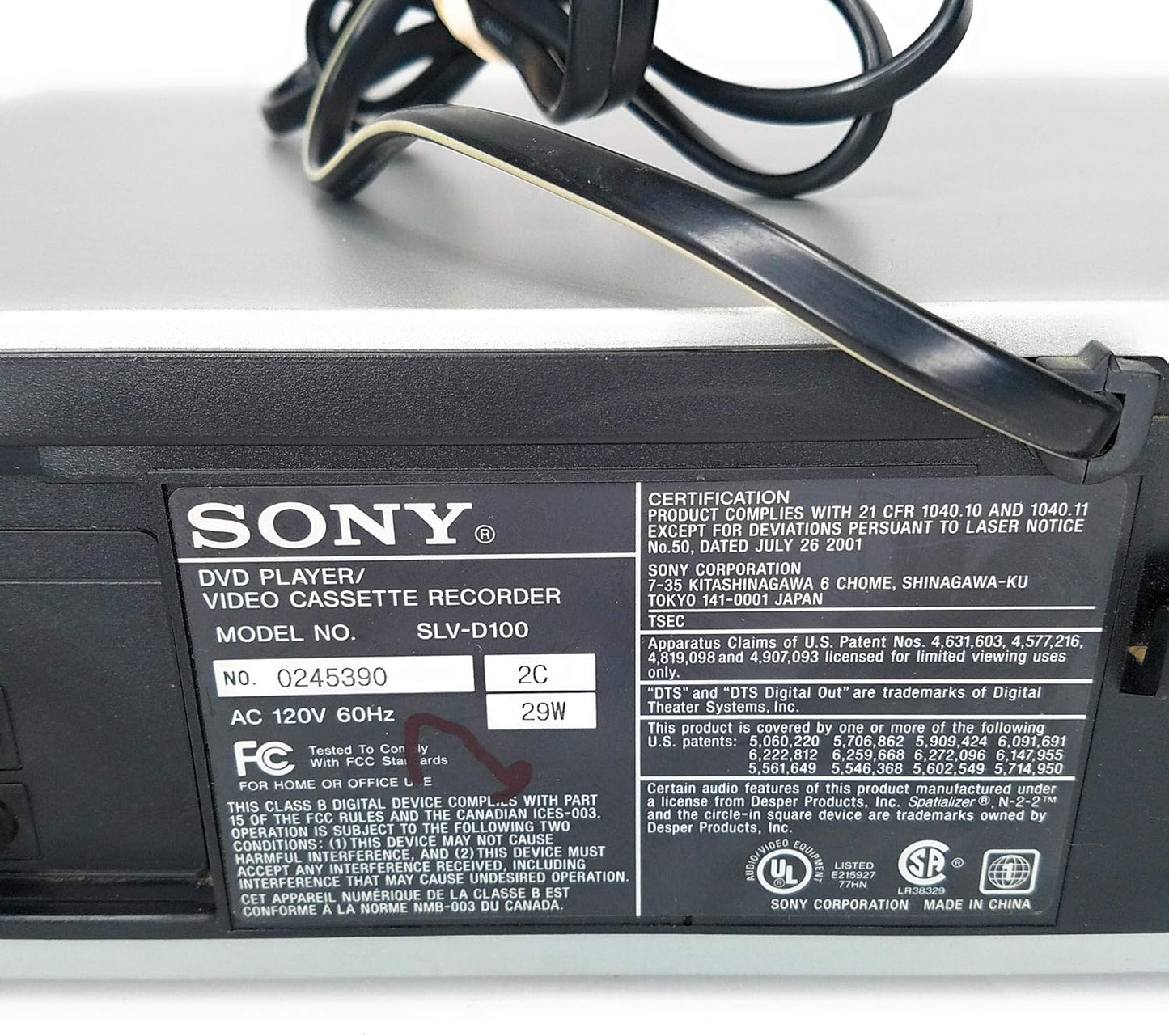 Sony SLV-D100 DVD/VCR Combo Player