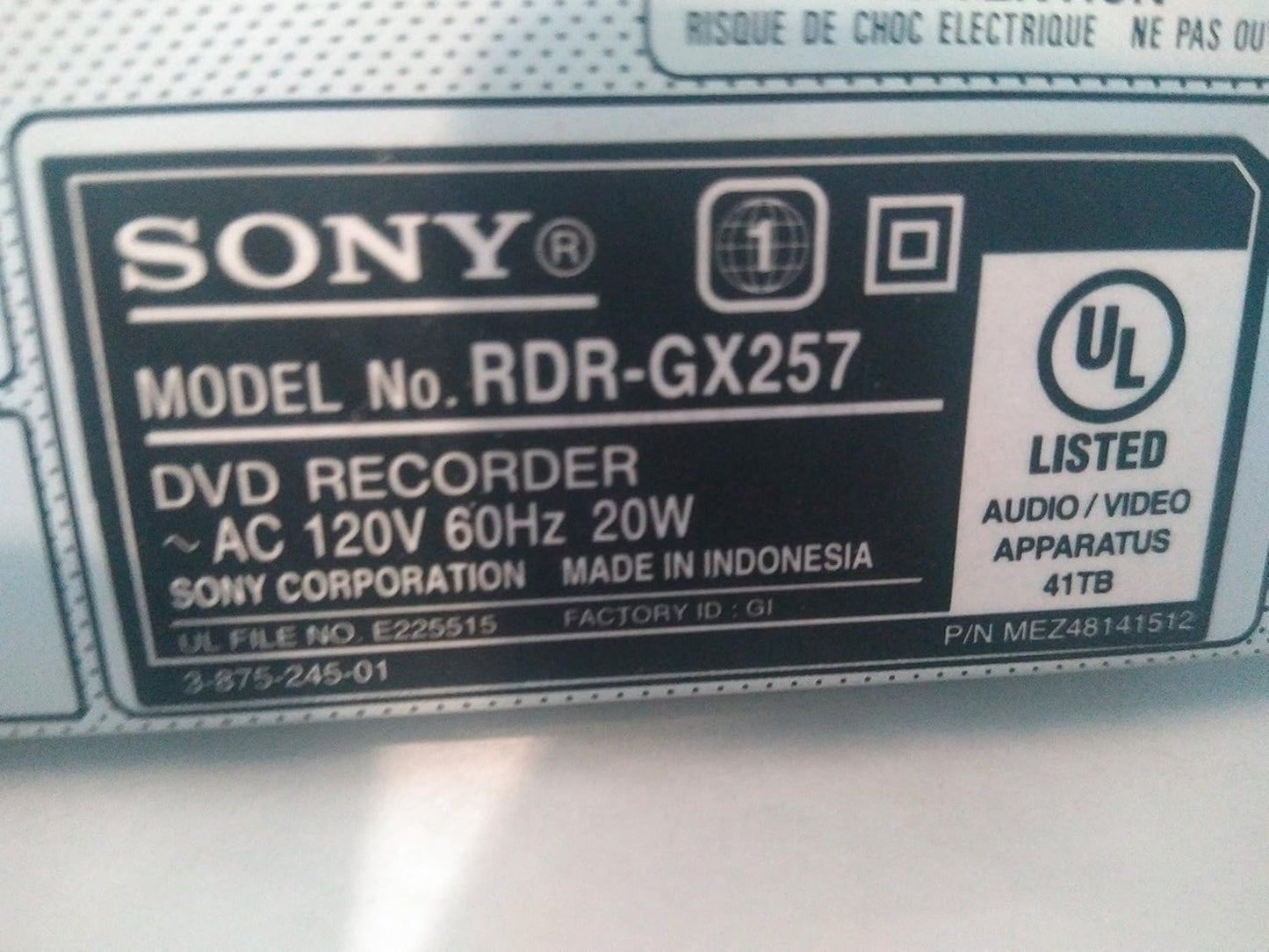 Sony RDR-GX257 HDMI Upscaling DVD Recorder