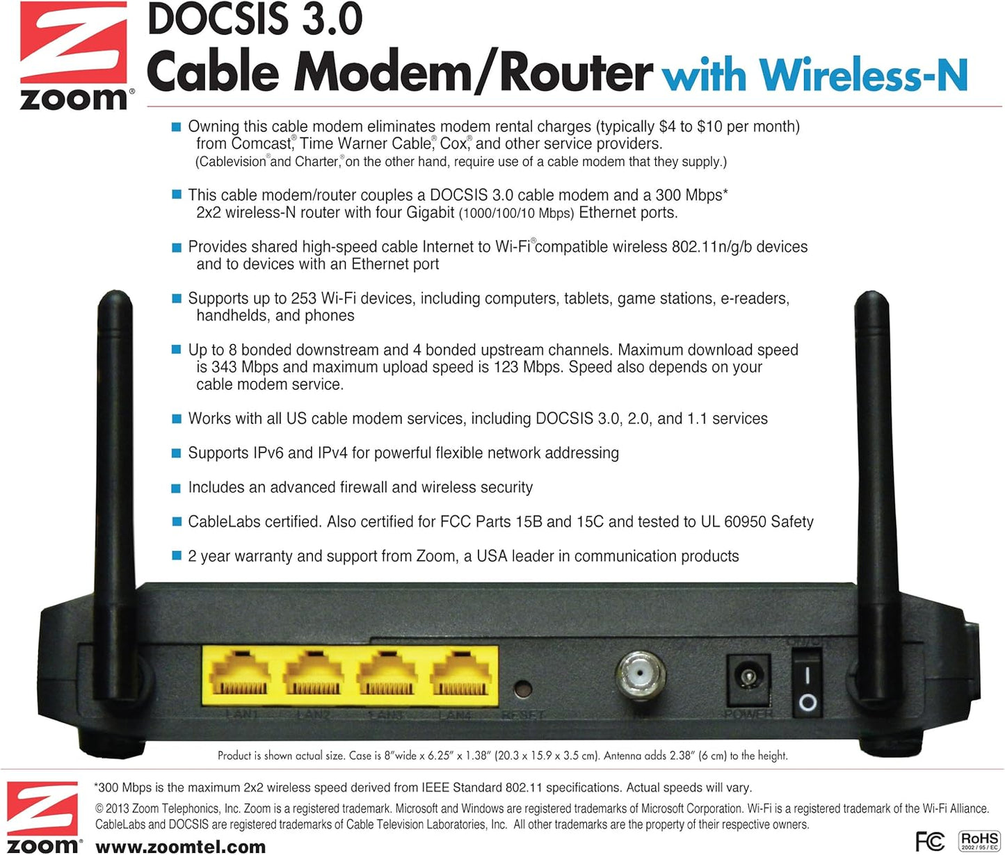 Zoom 5352-00-00 DOCSIS 3.0 Cable Modem & WiFi Router