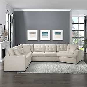 Lexicon 194840168546 Callahan Beige Sectional Sofa Bed
