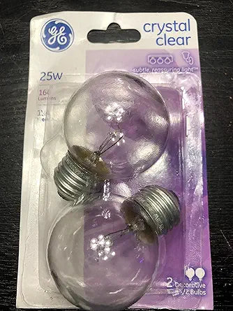 GE 31106 G16.5 25W Clear Globe Light Bulbs 2-Pack