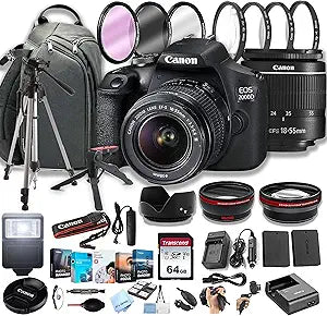 Canon EOS 2000D Rebel T7 DSLR Lens Bundle 64GB
