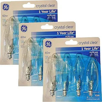 GE 64440 60 Watt Crystal Clear Bent Tip Bulbs - 12 Pack