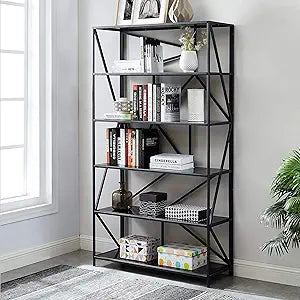 Misc Modern Black 5-Shelf Metal Bookcase — main product image
