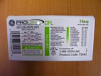 GE GEC226-MVPS-BES: Compact Fluorescent Ballast 2-Lamp CFL