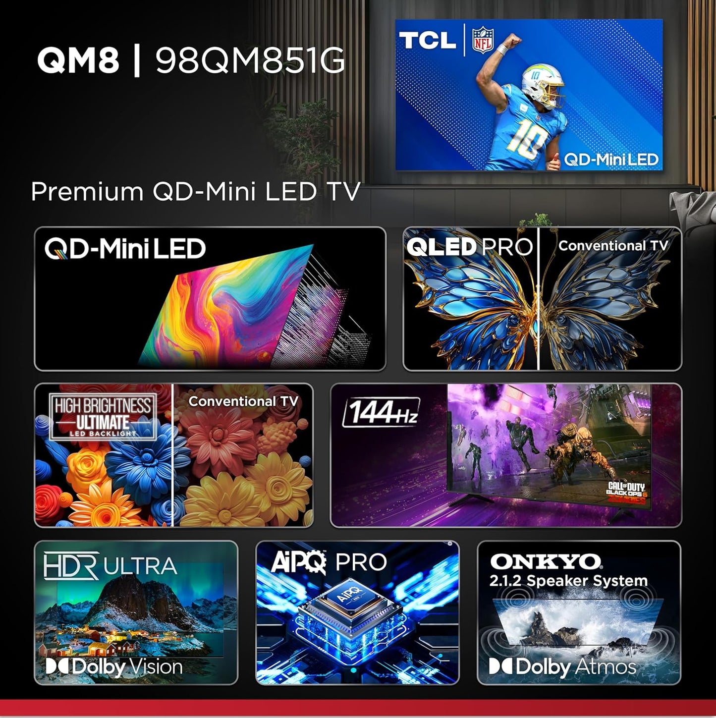TCL 98QM851G 98-Inch QD-Mini LED 4K Google Smart TV
