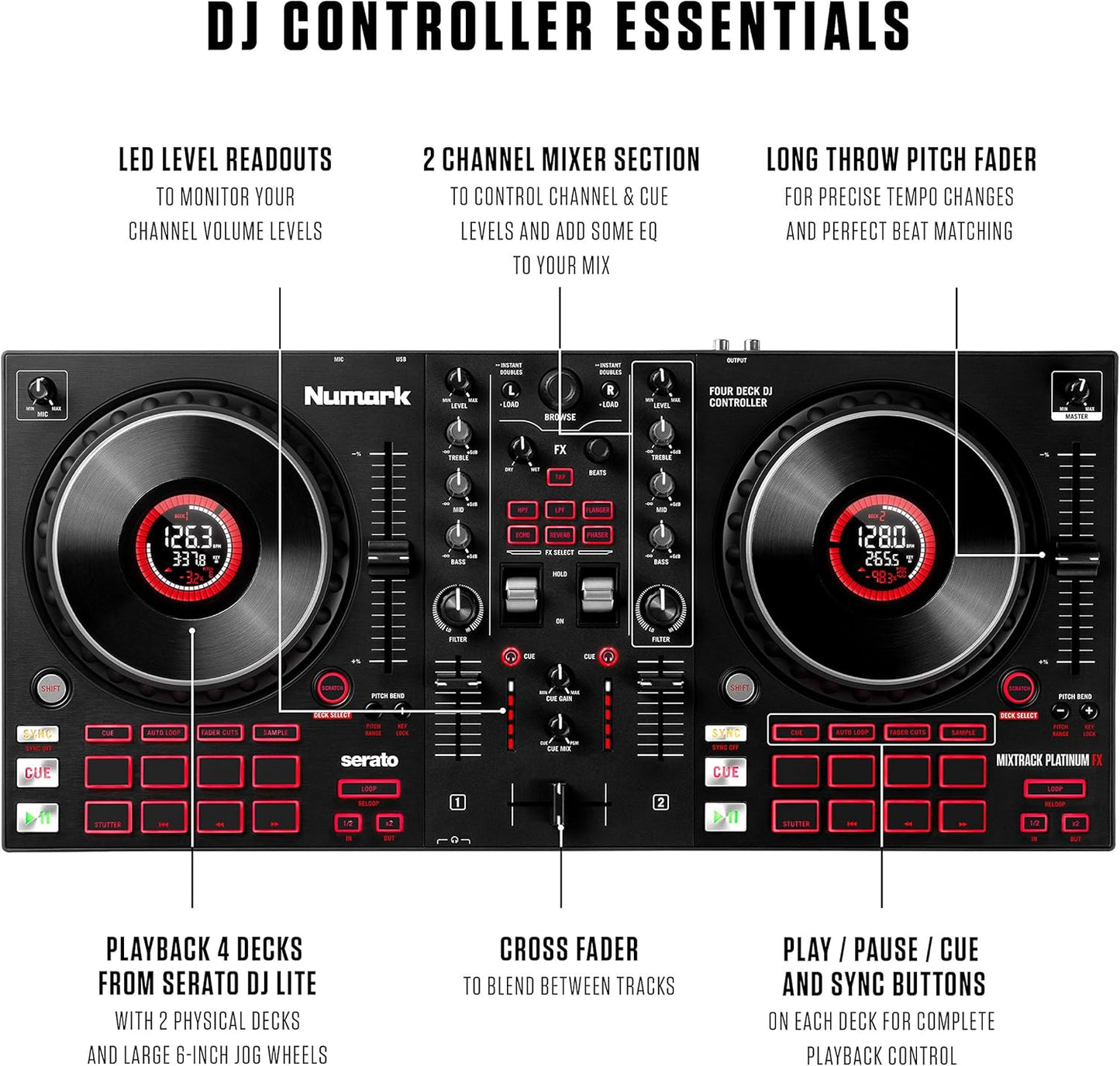 Numark Mixtrack Platinum FX Serato DJ Controller + Alto TX308 Speakers