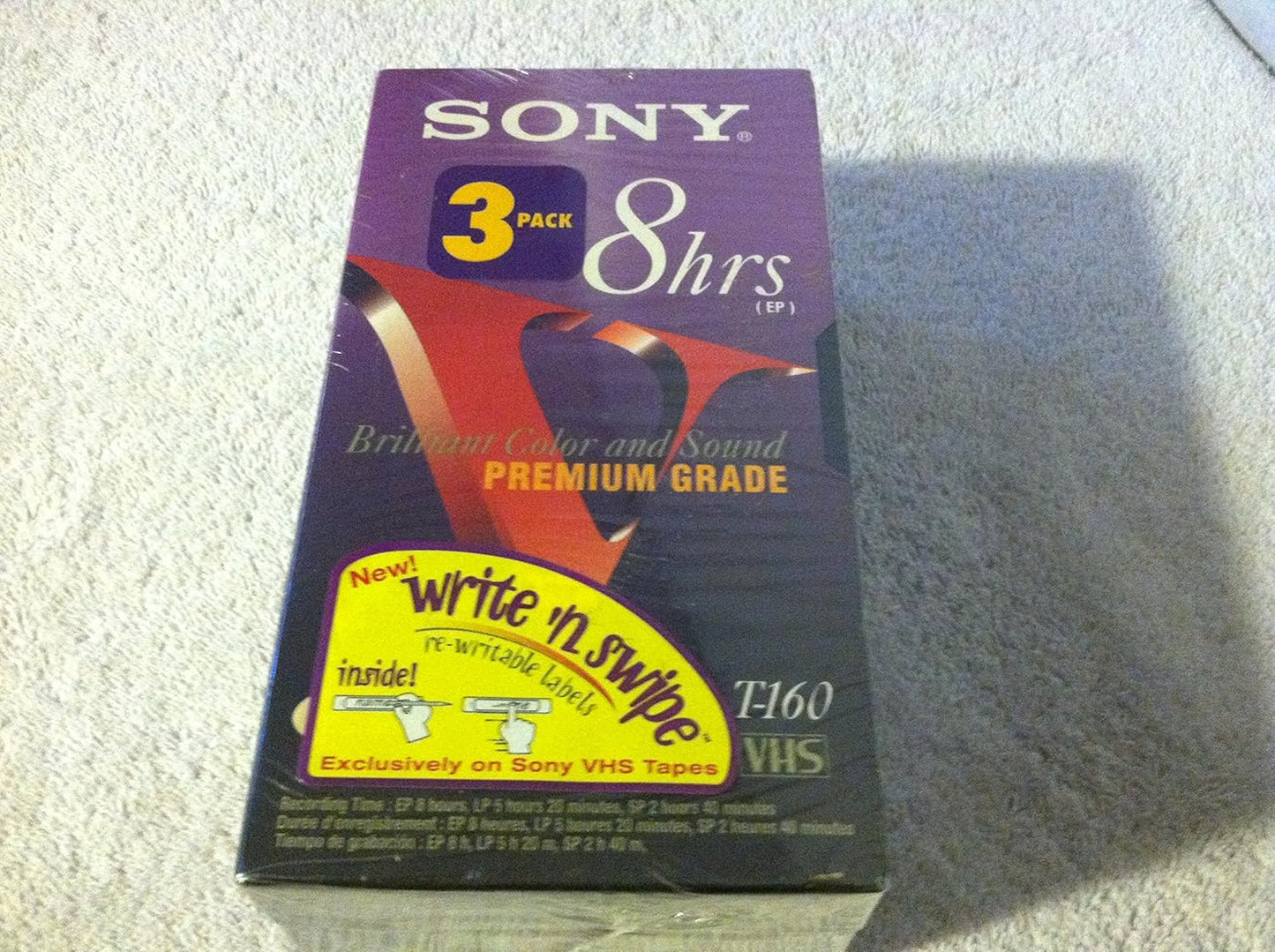 Sony T-160 Premium Grade 8 Hour VHS Tapes - 3 Pack