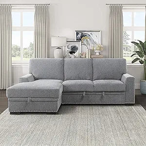 Lexicon 194840169925 Mulligan Sectional Sofa Sleeper Left Chaise Gray