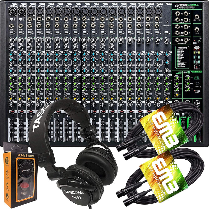 Gravity PROFX22V3+TH02+XLR(2)+M Mackie ProFX22v3 Mixer Bundle — main product image