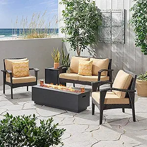 Misc Kahala 4-Seater Wicker Chat Set with Fire Pit